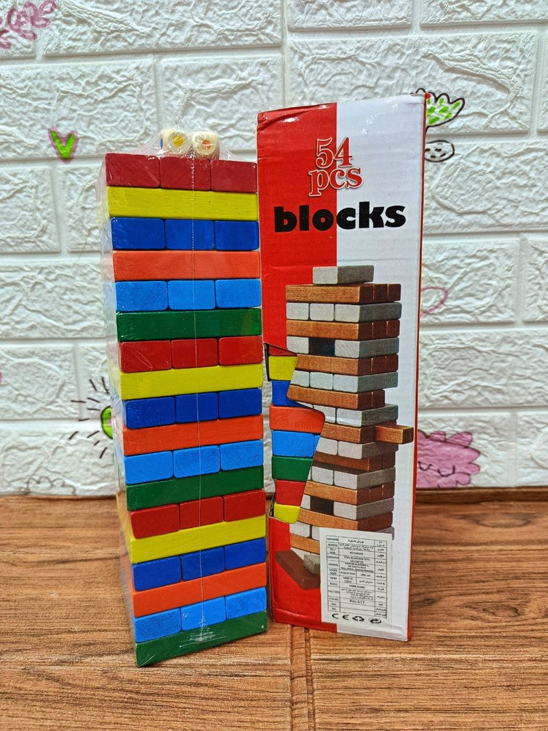 Colored Wooden Jenga Tower - 54 Pieces